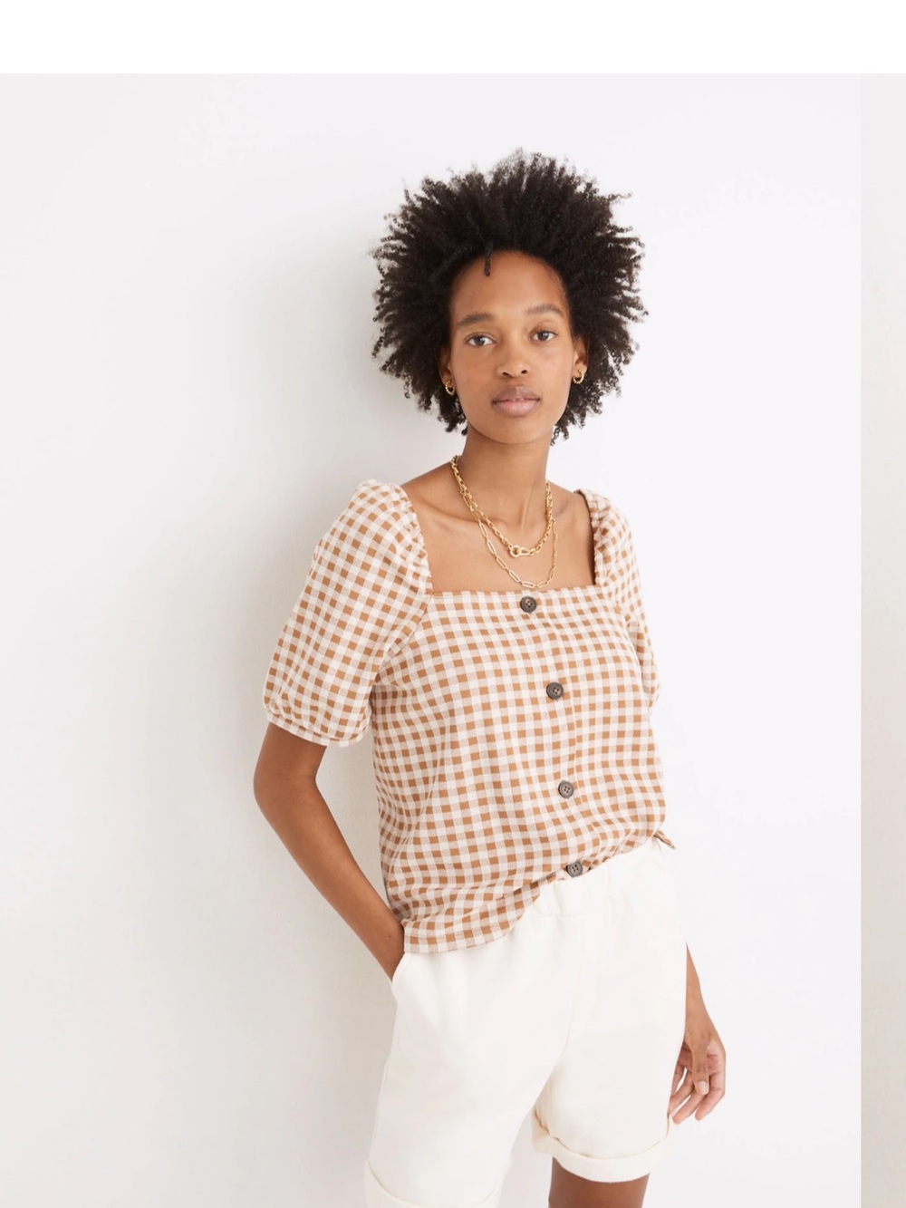 Madewell Gingham puff sleeve blouse